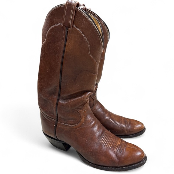 Tony Lama Other - Tony Lama Men’s 9 Brown Oil Tanned Leather Cowboy Boots Vintage Western